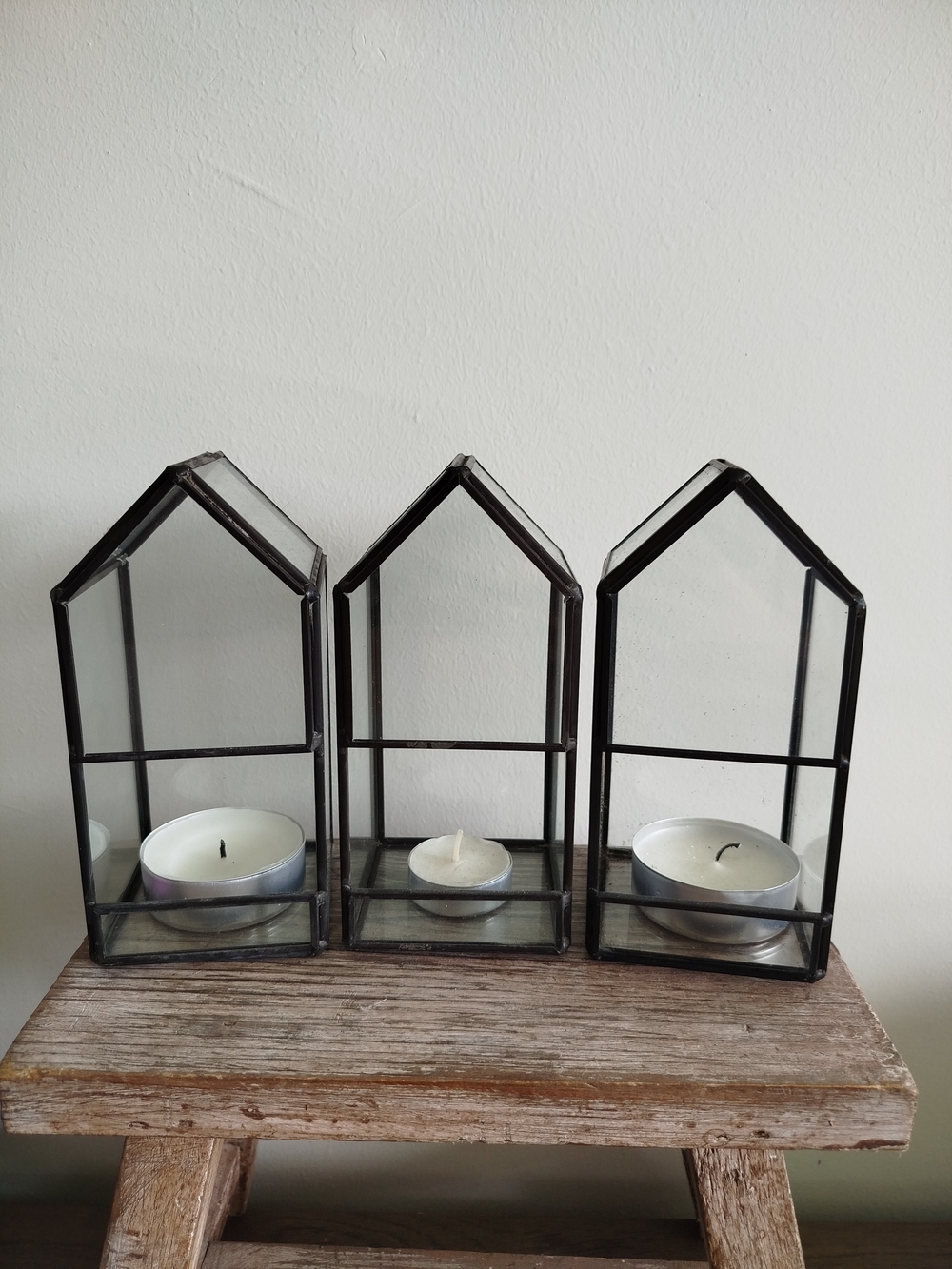 Glass House-Style Tealight Candle Holders - Set of 3